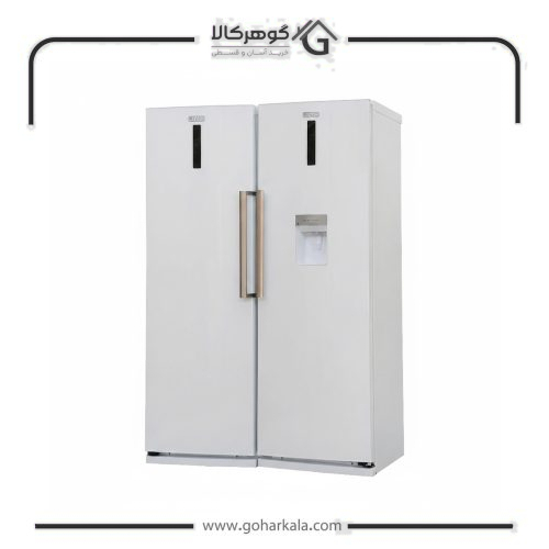 نمای پهلو یخچال فریزر دوقلو برند رنزو مدل NR6020DN / NF6020DN-ICE