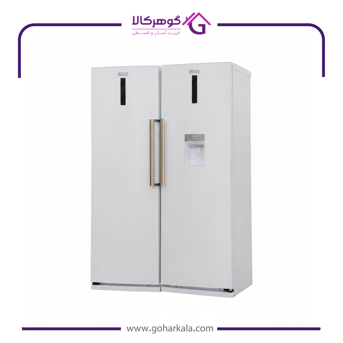 نمای پهلو یخچال فریزر دوقلو برند رنزو مدل NR6020DN / NF6020DN-ICE