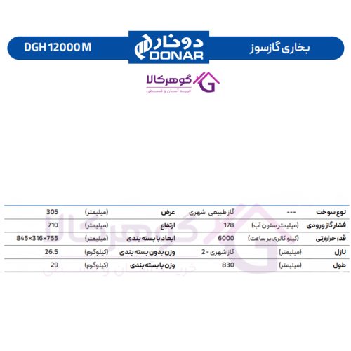 بخاری گازسوز دونار مدل DGH 12000 M - 2
