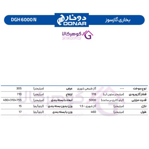 بخاری گازسوز دونار مدل DGH 6000 N - 2