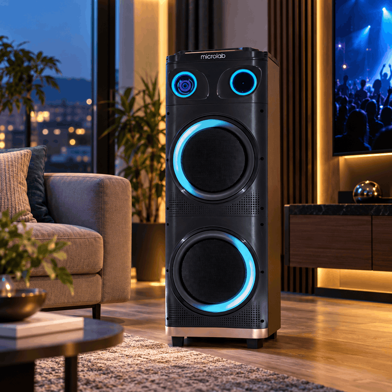 اسپیکر میکرولب BT-1204 توان 140 وات RMS با پنل RGB و میکروفون بی‌سیم - تصویر 2