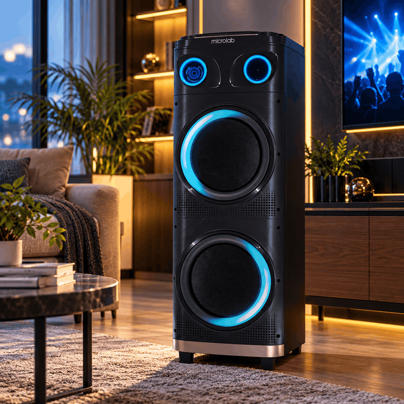 اسپیکر میکرولب BT-1204 توان 140 وات RMS با پنل RGB و میکروفون بی‌سیم - تصویر 3