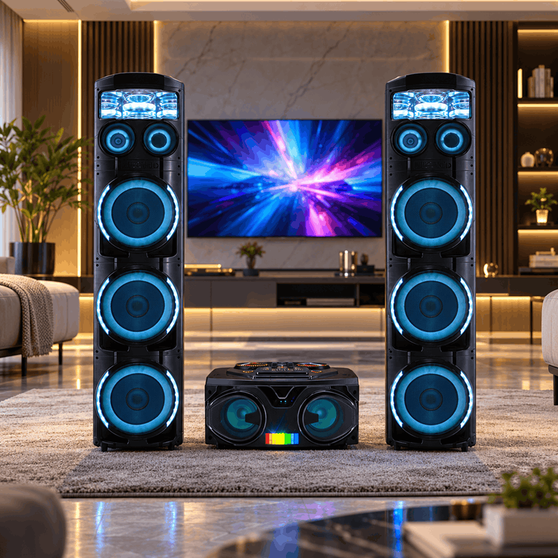اسپیکر میکرولب مدل KM-600 V سری 3D Light UFO با توان 420 وات RMS، شش ساب‌ووفر و دو میکروفون شارژی - تصویر 5