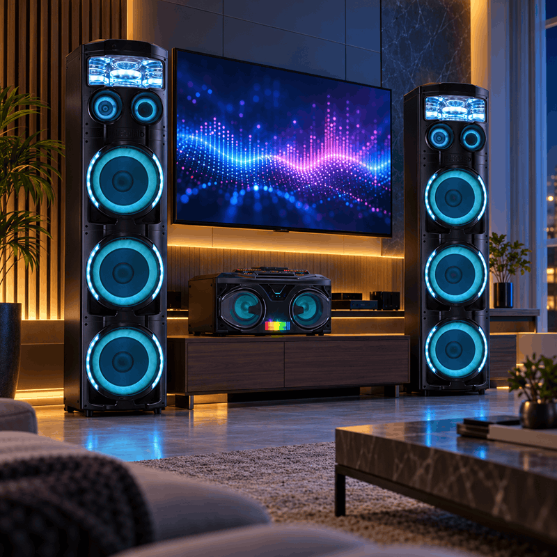 اسپیکر میکرولب مدل KM-600 V سری 3D Light UFO با توان 420 وات RMS، شش ساب‌ووفر و دو میکروفون شارژی - تصویر 3