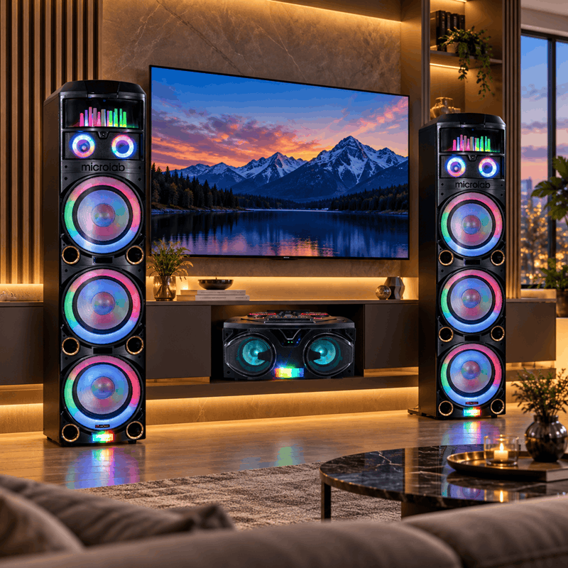 اسپیکر میکرولب مدل KmS-600 سری DJ با توان 420 وات RMS، دو میکروفون بی‌سیم و نورپردازی لیزری - تصویر 5