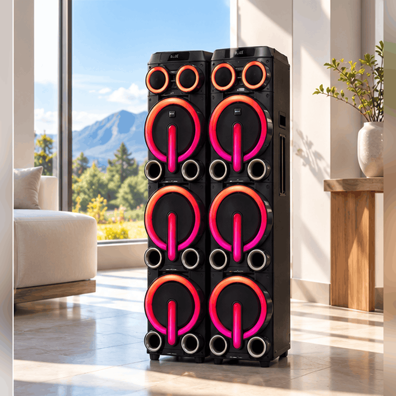 اسپیکر میکرولب Q-620 DJ توان 420 وات RMS با نورپردازی لیزری و میکروفون بی‌سیم