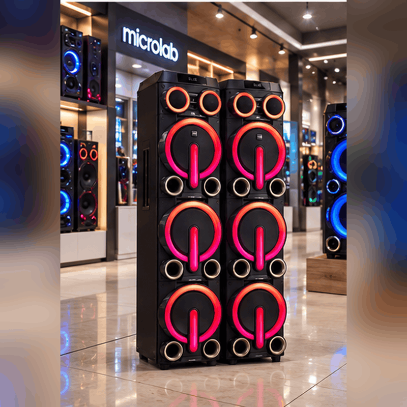 اسپیکر میکرولب Q-620 DJ توان 420 وات RMS با نورپردازی لیزری و میکروفون بی‌سیم - تصویر 3